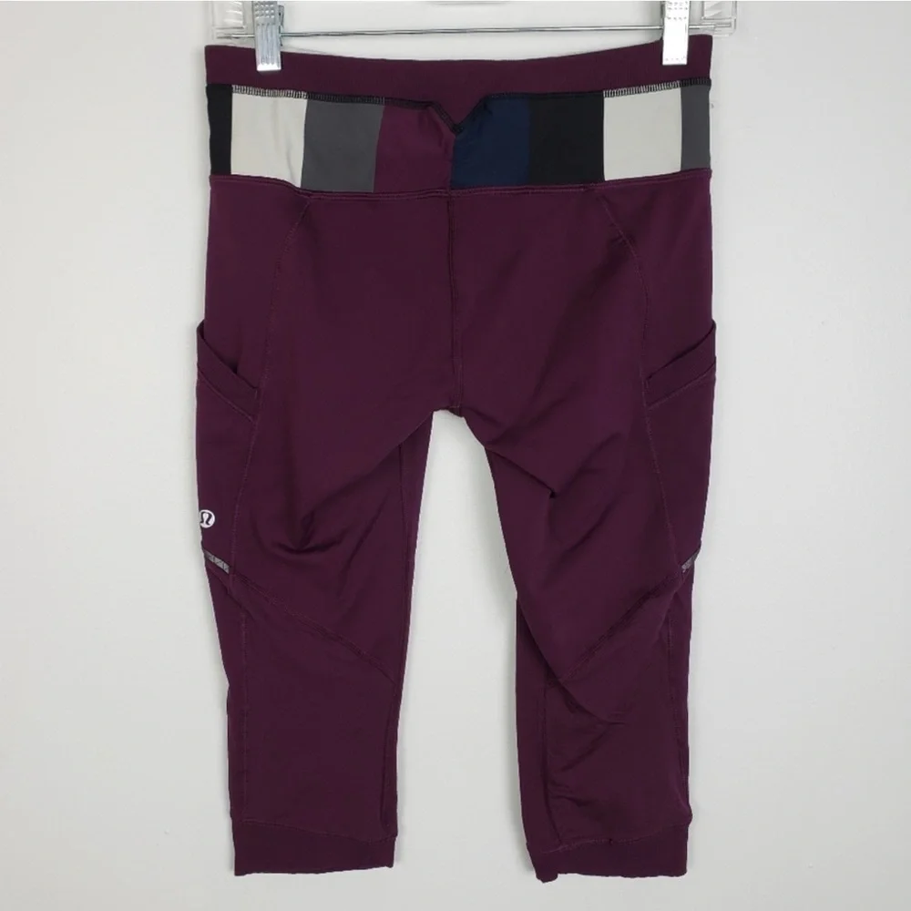 Lululemon Run For Fun Crop Plum / Pow Stripe Angel Wing / Angel Win Size 4